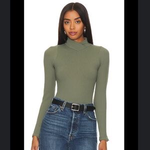 Free People Forest Green Mock neck ribbed bodysuit top L/XL